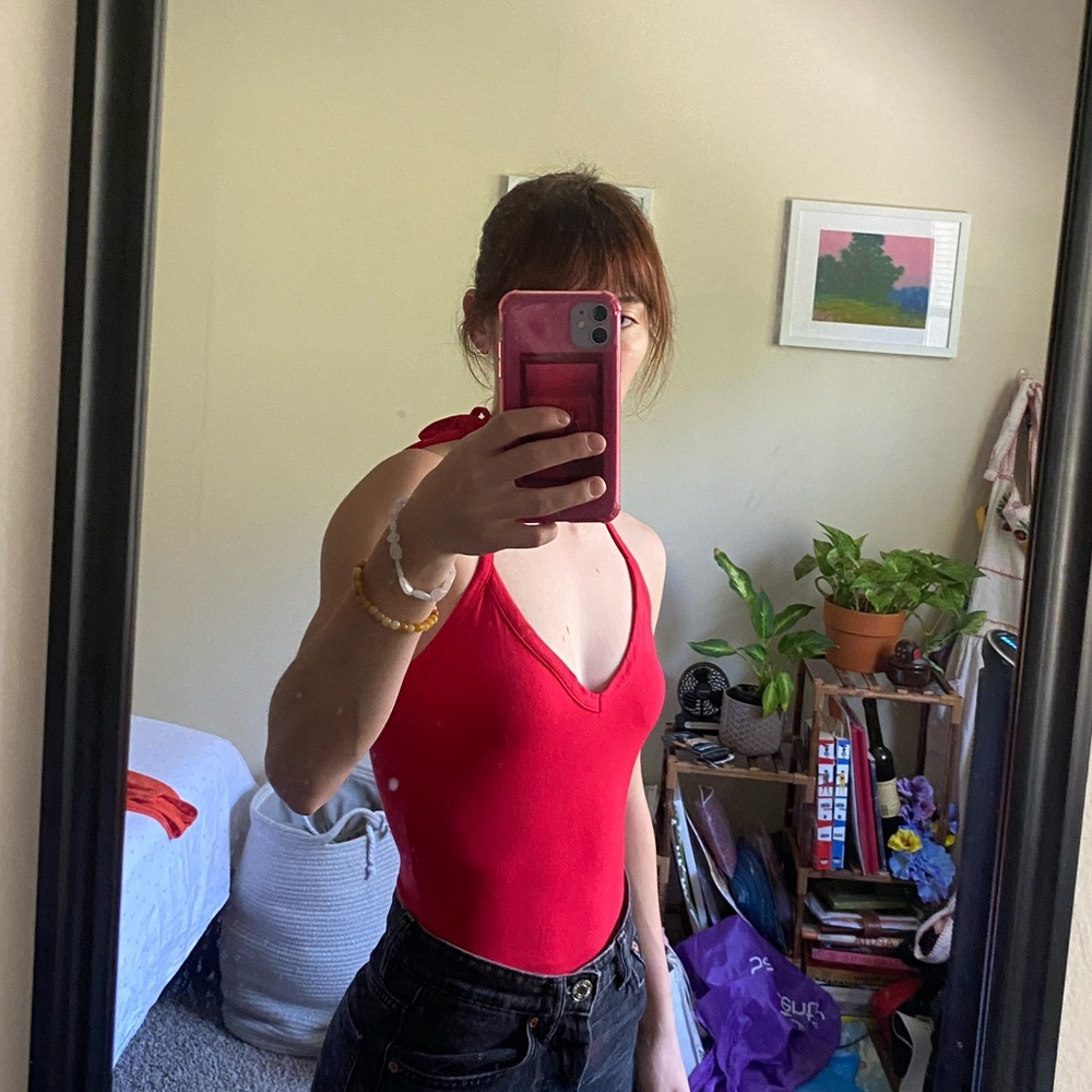 asos red halter neck bodysuit